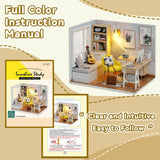 Flever Dollhouse Miniature DIY House Kit Creative Room with Furniture for Romantic Artwork Gift (Sunny Study) Flever