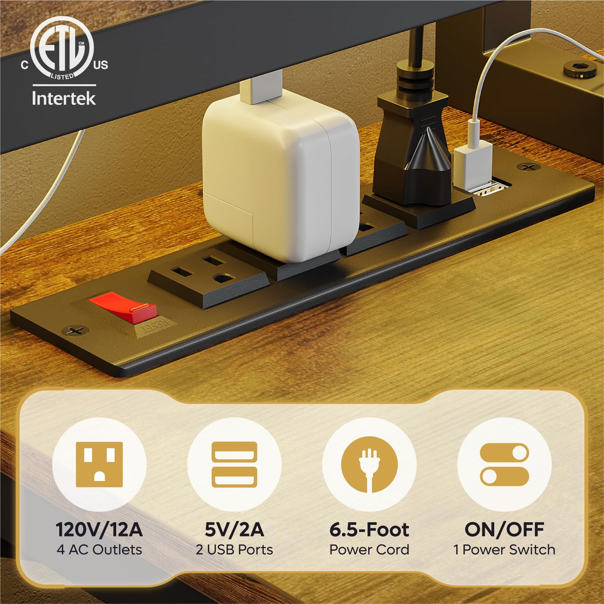 Bestier 71.5 inch Computer Desk with Power Outlets, LED Large Home Office Desk with Monitor Stand, L Shaped Corner Desk with Printer Stand Adjustable Shelf, Cup Holder & Headset Hooks, Brown Bestier