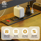 Bestier 71.5 inch Computer Desk with Power Outlets, LED Large Home Office Desk with Monitor Stand, L Shaped Corner Desk with Printer Stand Adjustable Shelf, Cup Holder & Headset Hooks, Brown Bestier