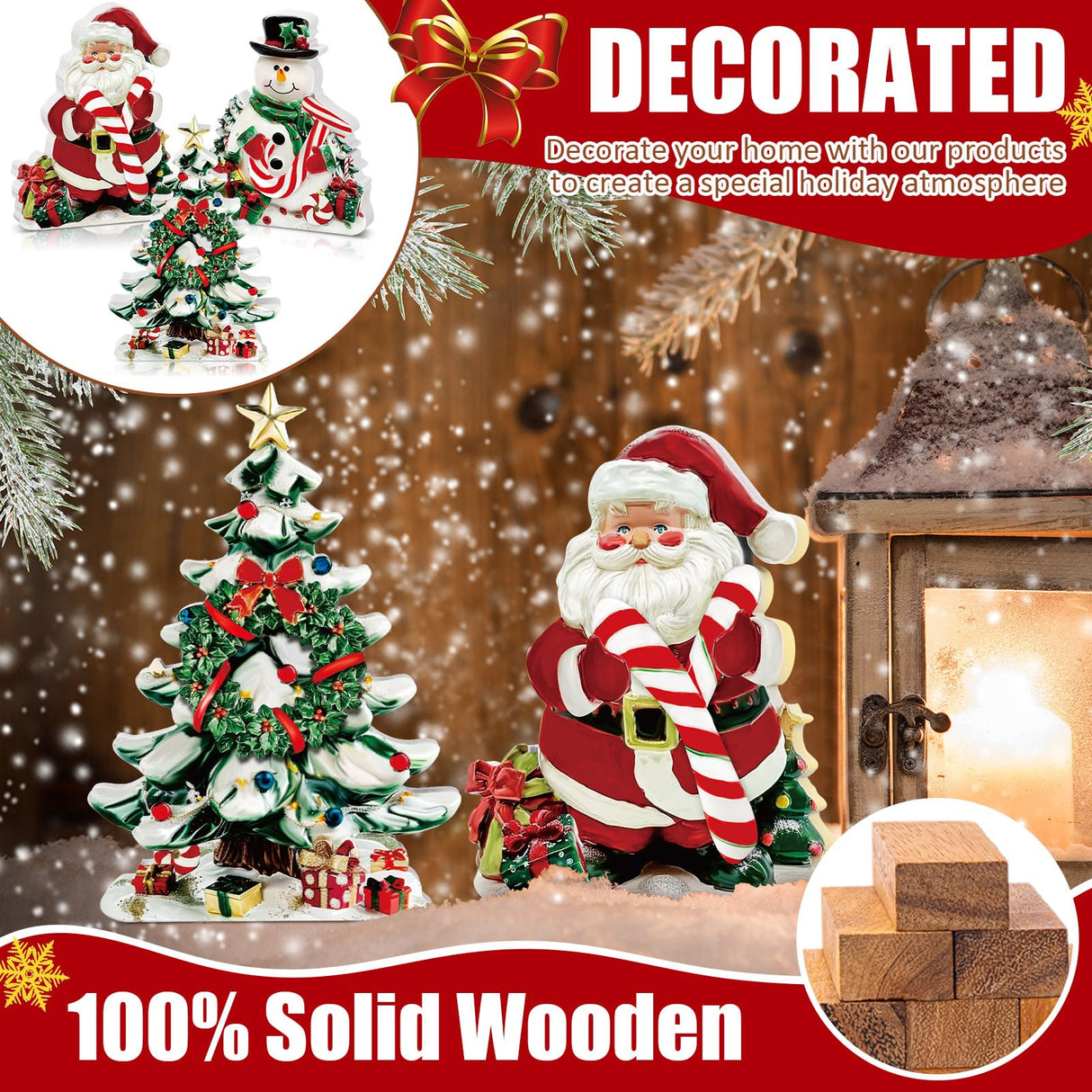 Yousoontic 3 Pcs Christmas Table Decorations Wooden Christmas Table Centerpieces Rustic tiered tray decor farmhouse Centerpieces Santa Claus Snowman Xmas Tree table signs for Xmas Winter Holiday Party Yousoontic