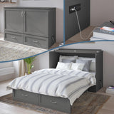 AFI Hamilton Full Murphy Bed Chest with Mattress, Storage, and Built-in Charger in Grey AFI