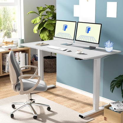 FLEXISPOT EC1 Electric White Standing Desk Whole Piece 55 x 28 Inch Desktop Adjustable Height Desk Home Office Computer Workstation Stand up Desk (White Frame + 55" White Top) - WoodArtSupply