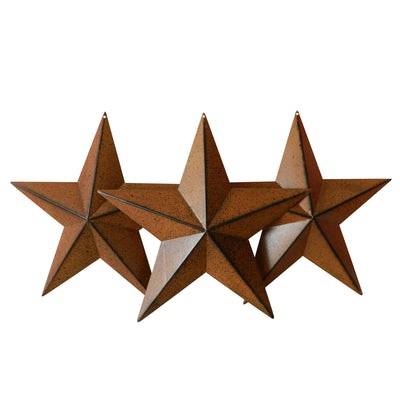 CVHOMEDECO. Country Rustic Antique Vintage Gifts Rusty/Black Metal Barn Star Wall/Door Decor, 12-Inch, Set of 3.