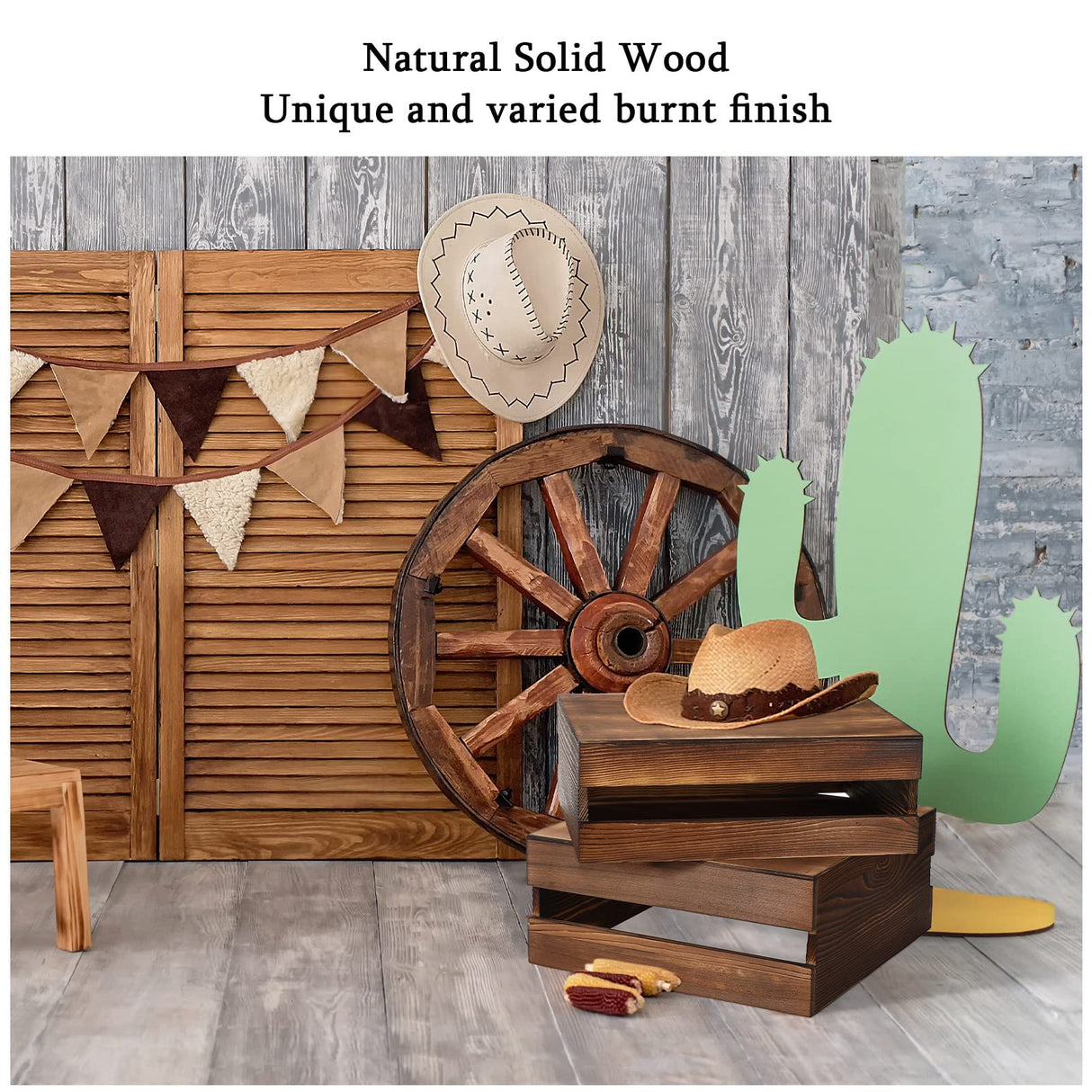 Sieral 4 Pieces Wood Cupcake Display Stand Decorative Dessert Appetizer Cake Stand Risers Wooden Crate Rustic Cake Risers for Decor Wooden Crate Style Storage Organizer for Party(Burnt Wood) Sieral