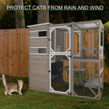 PetsCosset Catio Cat Enclosure Outdoor, Large Cat House Outdoor Weatherproof Attached to Window for Multi Cats, Asphalt and UV Protection Roofs, Multi Platforms-71 H 77" L PetsCosset