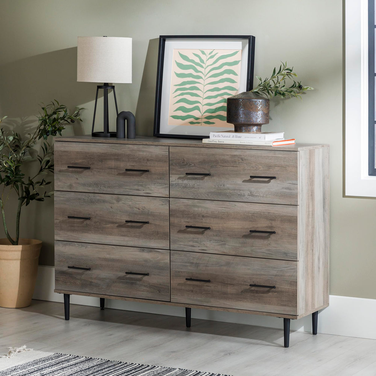 Walker Edison Mila Modern 6 Drawer Storage Buffet, 52 Inch, Grey Wash Walker Edison