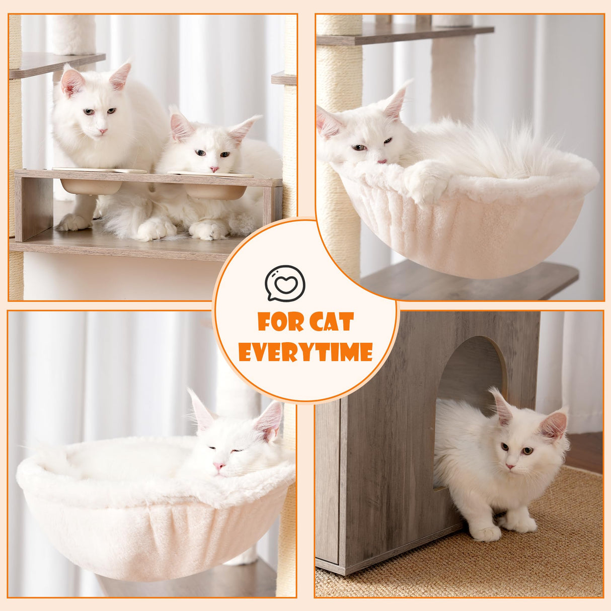 Heybly Cat Tree with Litter Box Enclosure, 76.8-inch Wooden mainecoons Cat Tower with Food Station,Extra Large Platforms, Modern Big Cat Condo Furniture with All-sisal Scratching Post, Greige HCT111SG Heybly