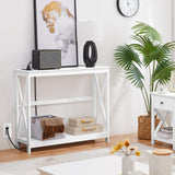 Yaheetech Console Table with Power Outlets, 40 Inches Entryway Table with Charging Station, Wood Sofa Table with Storage Shelves, Side Table, for Hallway, Bedroom, Living Room, Foyer, White Yaheetech