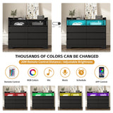 Spaco Black Dresser for Bedroom, 6 Drawer Dresser with LED Lights and 2 Cubby,Chest of Drawers,Wood Dresser,Dresser Bedroom Furniture,Wide TV Stand Dresser for Kid's Room,Nursery Spaco