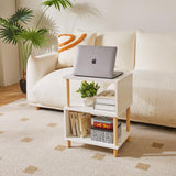 Aibiju White Night Stand with Open Storage Shelf, Wood Nightstand S Shape, Bed Side Table 3 Tier 20 inch high, End Table White/Natural Wood YD-TM152W Aibiju