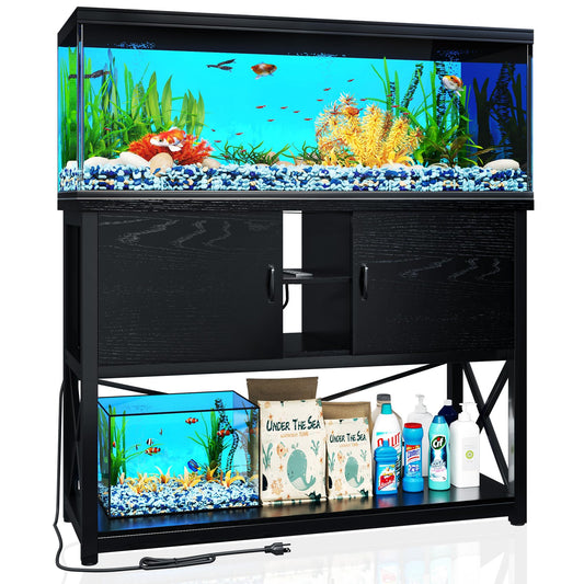 TC-HOMENY 55-75 Gallon Aquarium Stand with Charging Station and Cable Holes, Metal Fish Tank Stand with Storage Cabinet,51" L x 19.5" W Tabletop,1200LBS Capacity, Fit Living Room, Coffee Shop - WoodArtSupply