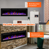 BETELNUT 68" Electric Fireplace Wall Mounted and Recessed with Remote Control, 750/1500W Ultra-Thin Wall Fireplace Heater W/Timer Adjustable Flame Color and Brightness, Log Set & Crystal Options BETELNUT