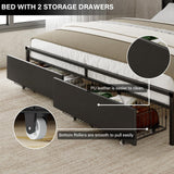 LUXOAK King Bed Frame with RGB LED Lights, 2 Drawers, and Charging Station in Black LUXOAK