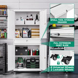 Letaya Metal Garage Storage Cabinet with Wheels,72“ Rolling Tool Cabinet with 4 Door Lock-Adjustable Shelves and Drawer for Garage Home Office Utility Room (White with Wheels) Letaya