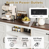 XVD 66" Farmhouse Coffee Bar with Charging Station, Sideboard Buffet with Large Storage, Wood Storage Cabinet with Adjustable Shelves for Kitchen, Living Room, Rustic White XVD