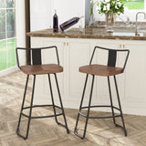 Yongqiang 24" Swivel Metal Bar Stools with Backs - Set of 2 Industrial Kitchen Chairs with Wooden Seats in Matte Black Yongqiang