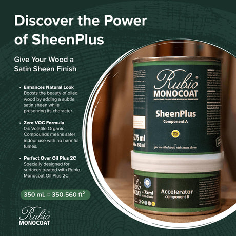 Rubio Monocoat SheenPlus 560 ft² | 0% VOC Satin Look Sheen Enhancer & Wood Finish for Interior Surfaces, Furniture, Floors, Countertops & Tables Finished with Oil Plus 2C | 350 ml Rubio Monocoat