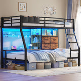 BTHFST Bunk Bed Twin Over Twin with 4 Storage Drawers & Shelves & Bedside Caddy, Twin Bunk Beds with Led Lights & Charging Station, Metal Bunk Bed with Angled Ladder & Safety Guardrail, Rustic Brown BTHFST