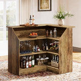 Tribesigns Bar Cabinet, L-Shaped Home Bar Table with Stemware Racks, 4-Tier Corner Bar Unit Liquor Wine Bar Table Reception Desk for Home Pub, Brown Tribesigns