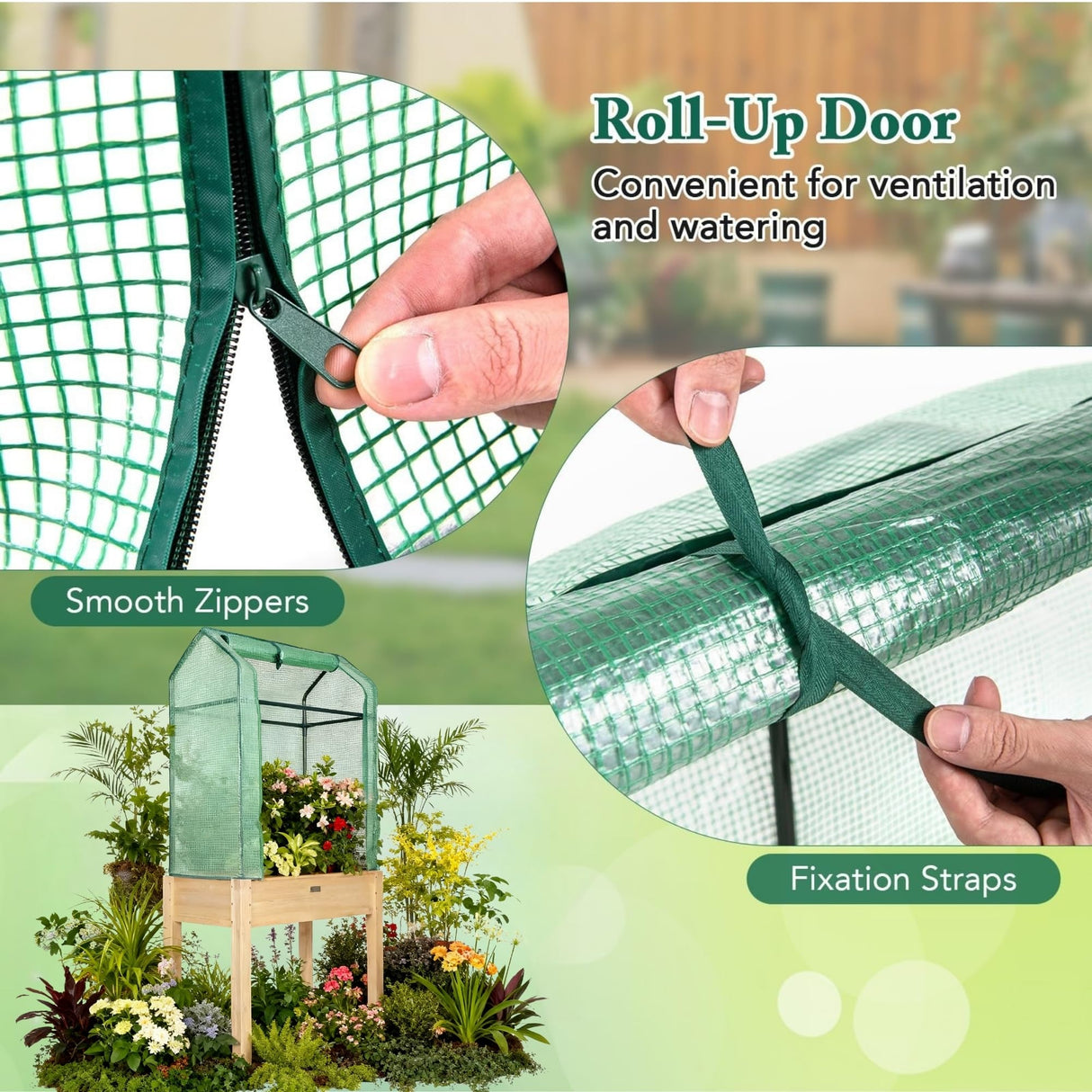 ZSYWODFO Raised Garden Bed with Greenhouse Cover,Elevated Wood Planter Box with Legs & Non-Woven Liner,34" L x18 W x 66" H Indoor Outdoor Gardening Bed for Vegetables, Herbs, Flowers ZSYWODFO