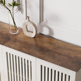 BVIUNTWO Farmhouse Buffet Cabinet with Storage, 63" Metal Base Console Table with Adjustable Shelves & 4 Doors, Antique White Sideboard for Kitchen, Dining Room, Living Room BVIUNTWO