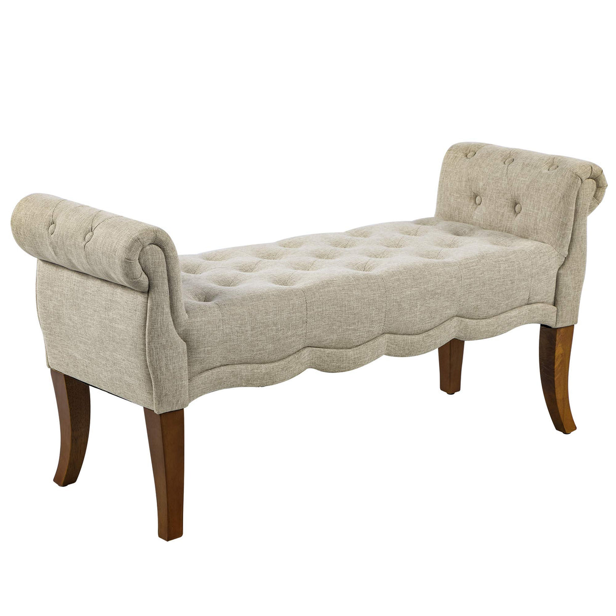 HOMCOM Traditional Style End of Bed Bench, Upholstered Entryway Bench with Button Tufted and Rounded Arm, Beige HOMCOM