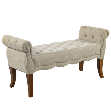 HOMCOM Traditional Style End of Bed Bench, Upholstered Entryway Bench with Button Tufted and Rounded Arm, Beige HOMCOM