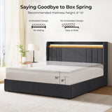 koorlian Queen Size Upholstered Bed Frame with 4 Storage Drawers and 51'' Tall Headboard Wingback Platform Bed Frames with RGB LED & USB Charging, 3 Adjustable Height, Noise-Free/Metal Support, Grey koorlian