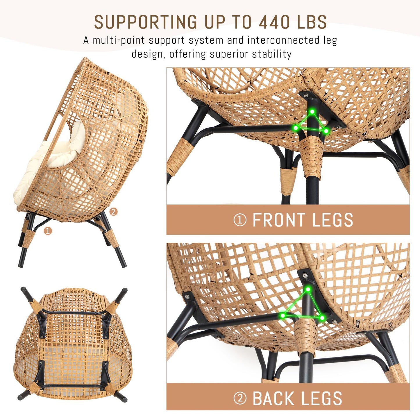 OUTPLATIO 2 Pieces Egg Chair Wicker Patio Egg Chair with Ottoman Rattan Teardrop Cuddle Cocoon Chair for Indoor Outdoor Bedroom Porch Backyard Deck Garden (2 pcs,Beige) - WoodArtSupply