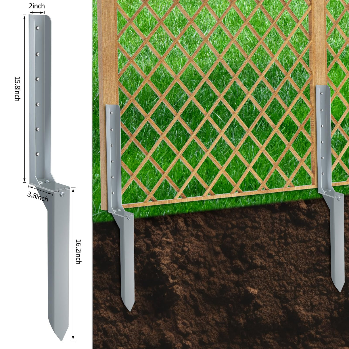 Raweao Fence Post Repair Stakes - 1 Pack Heavy Duty Steel Fence Post Anchor Ground Stakes for Repair Tilted or Broken Wood Fence Post Raweao