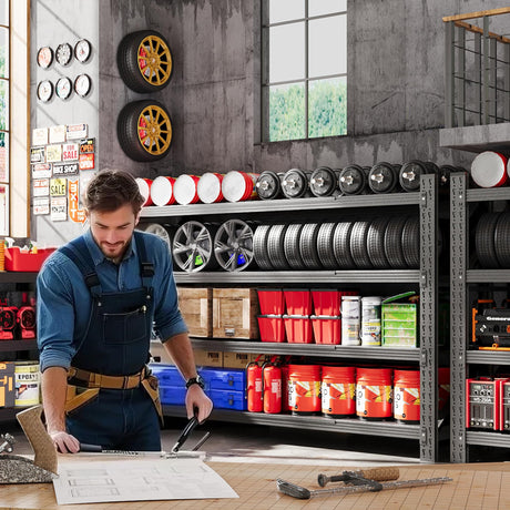 3000LBS Metal Storage Shelves, 48” W Heavy Duty Garage Shelving Units, 4 Tier Storage rack shelf, Steel Industrial Shelving , Adjustable Standing Shelf for Basement/Warehouse 48"W x 24"D x 70"H, Black AFAIF