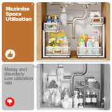 Biboraya 2 Pack Under Sink Organizer With Smooth Cylindrical Rail,2-Tier Pull Out Multi-Purpose Cabinet Storage for Bathroom&Kitchen,Height Adjustable,Rust-resistant Coating-White Biboraya
