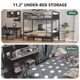 Jocoevol Metal Bunk Bed Twin Over Twin, Industrial Bunkbeds Heavy Duty Bed with Safety Guard Rails and Space-Saving Design, Steel Bed for School, Bedroom (Black Leather) Jocoevol