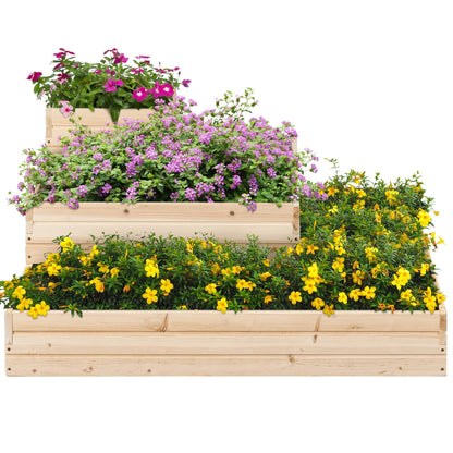 Yaheetech 3 Tier Wooden Raised Garden Bed 44.5'' L×44.5″ W×20.5″ H, 2 PCS Horticulture Open-Bottom Planter Raised Garden Bed for Flowers/Herbs/Vegetables Planter Flower Box - WoodArtSupply