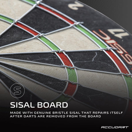 Accudart Classic Bristle Dartboard - Official Size 18" x 1.5" - Self-Healing Genuine Bristle Sisal - Staple Free Bullseye - Ideal for Steel Tip Darts Accudart