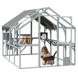 110'' Large Catio Outdoor Cat Enclosure,2 in 1 Cat Enclosure & Walk in Large Chicken Coop, Pet Cage Playpen with Weatherproof Roof, Multiple Platforms, Bouncy Bridges & Resting Houses White-1 BouPower