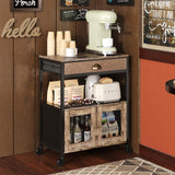 X-cosrack Coffee Bar Cabinet，3 Tiers Kitchen Coffee Cart with Drawer for The Home, Movable Farmhouse Coffee Station Table on Wheels for Living Room, Entryway, Dining Room, Kitchen X-cosrack
