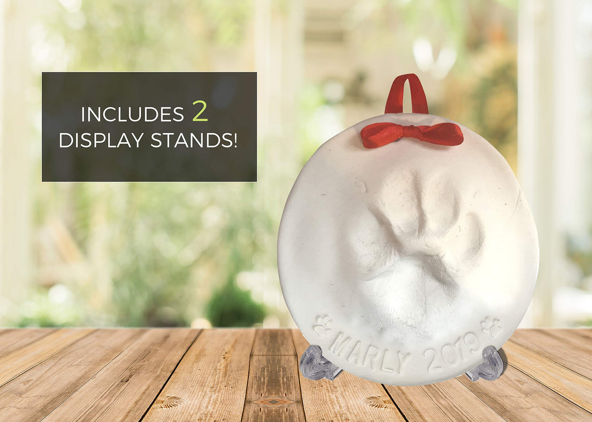 Ultimate Pawprint Keepsake Kit (Makes 2) - Paw Print Christmas Ornament w/ Bonus Personalization Tool & Display Stands! For Dogs, Cats & Pets. Non-toxic. Clay Air-Dries Soft, Light & Uncrackable. Baby Mushroom
