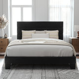 Allewie Full Size Platform Bed Frame with Velvet Upholstered Headboard and Wooden Slats Support, Fully Upholstered Mattress Foundation/No Box Spring Needed/Easy Assembly, Black Allewie