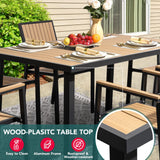 Pamapic 8-Piece Patio Dining Set，Outdoor Aluminum Furniture Set with Plastic-Wood Table Top,Outdoor Furniture Set with 6 Outdoor Stackable Chairs for Patio Garden Poolside (Teak) Pamapic