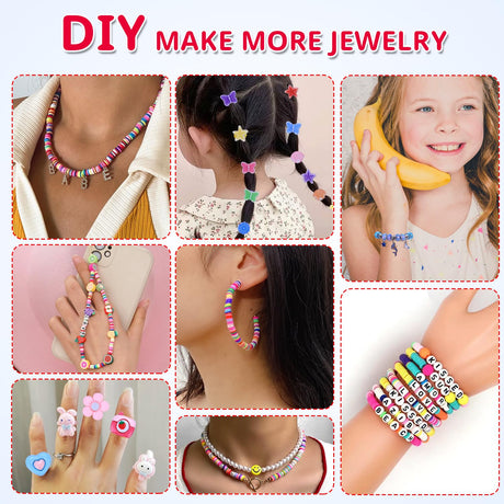 AIPRIDY 3200 Pcs Unicorn Jewelry Activity Kit,Clay Beads Bracelet Making Kit,Flat College Style Beading for Friendship Jewelry Making,Crystal Time Gem Ring Gifts,DIY Crafts for Teen Girls(Pink) AIPRIDY