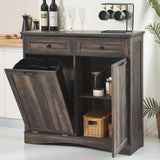 AHB 13 Gallons Tilt Out Trash Cabinet Freestanding Kitchen Trash Cabinet Hidden Garbage Recycling Cabinet with Hideaway Drawers Pet Proof Trash Can for Kitchen Dining Room Living Room, Rustic Brown AHB