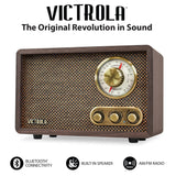 Victrola Retro Wood Bluetooth Radio with Built-in Speakers, Elegant & Vintage Design, Rotary AM/FM Tuning Dial, Wireless Streaming, Espresso Victrola