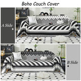 Tritard Boho Couch Cover Reversible Striped Sectional Couch Covers Black White Sofa Loveseat Covers Chenille Cushion Covers with Tassel Washable Couch Protector for Dogs Pet Futon Cover (71"-134") Tritard
