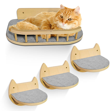 BUOGA Cat Wall Shelves with 3 Steps – Modern Mounted Cat Wall Furniture & Shelf, Premium Hardwood Cat Bed for Climbing, Sleeping & Lounging, Indoor Hammock for Large Cats BUOGA