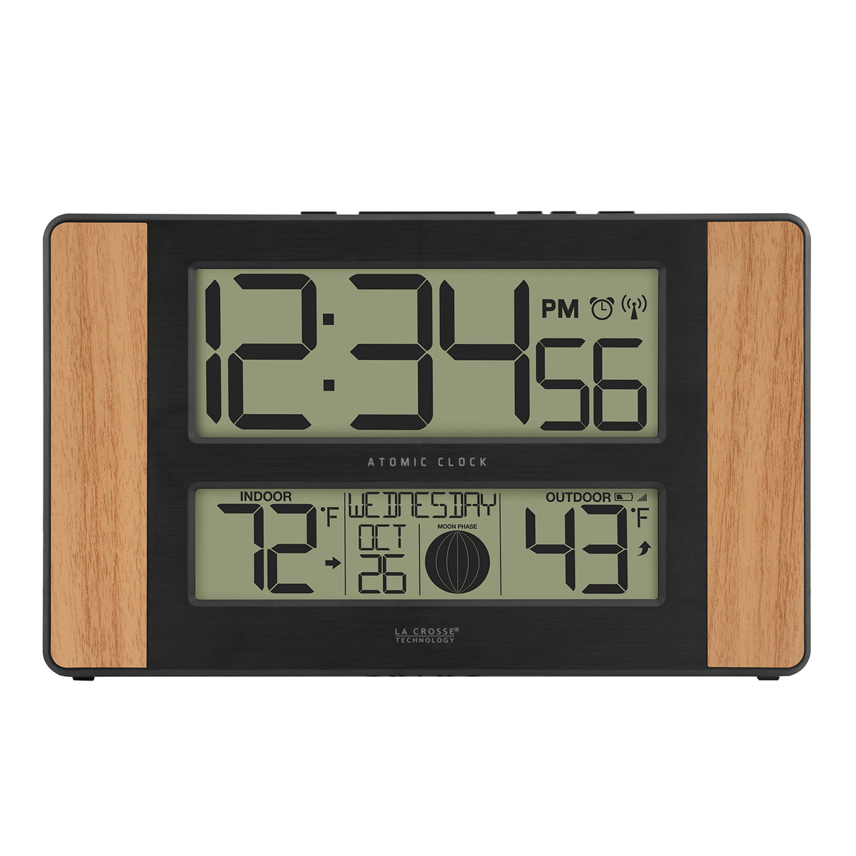 La Crosse Technology Atomic Digital Clock with Outdoor Temperature, Wood Oak, 0 La Crosse Technology