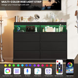 Dresser for Bedroom, 6 Drawer Dresser with LED Lights and Charging Station, Wide Chest of 6 Drawers with Open Space, Modern Large Capacity Storage Cabinet, Living Room, Hallway, Black GarveeHome