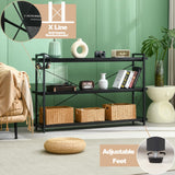 HCHQHS Bookshelf, 3-Tier Long Industrial Bookcase, Black Open Book Shelf, Freestanding Horizontal Bookshelves with Metal Frame HCHQHS