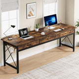 Condemo 78.7 inch Extra Long Computer Desk, Two Person Desk with 3 Drawers, Double Desk with Hooks, Industrial Writing Study Table Workstation for Home Office, Rustic Brown and Black Condemo