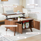 Fluted Lift Top Coffee Table with Large Hidden Compartment, 31.5” Wooden Center Table with Storage, Mid Century Modern Lift Tabletop Coffee Tables for Living Room Home Office, Walnut XUZENEST